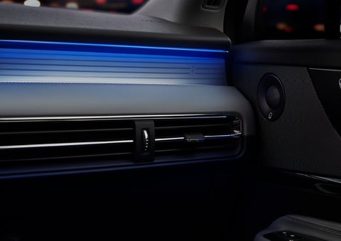 A thin available ambient blue lighting illuminates the pinstripe aluminum under an ebony dashboard, emitting a cool energy | Empire Lincoln in Abingdon VA