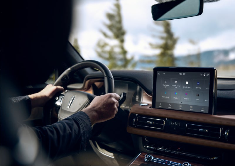 The Lincoln+Alexa app screen is displayed in the center screen of a 2023 Lincoln Aviator® Grand Touring SUV | Empire Lincoln in Abingdon VA